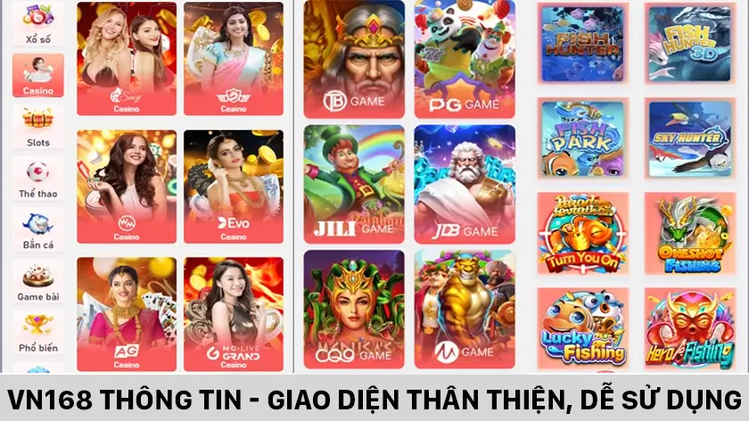 Vn168 thông tin - Giao diện thân thiện, dễ sử dụng